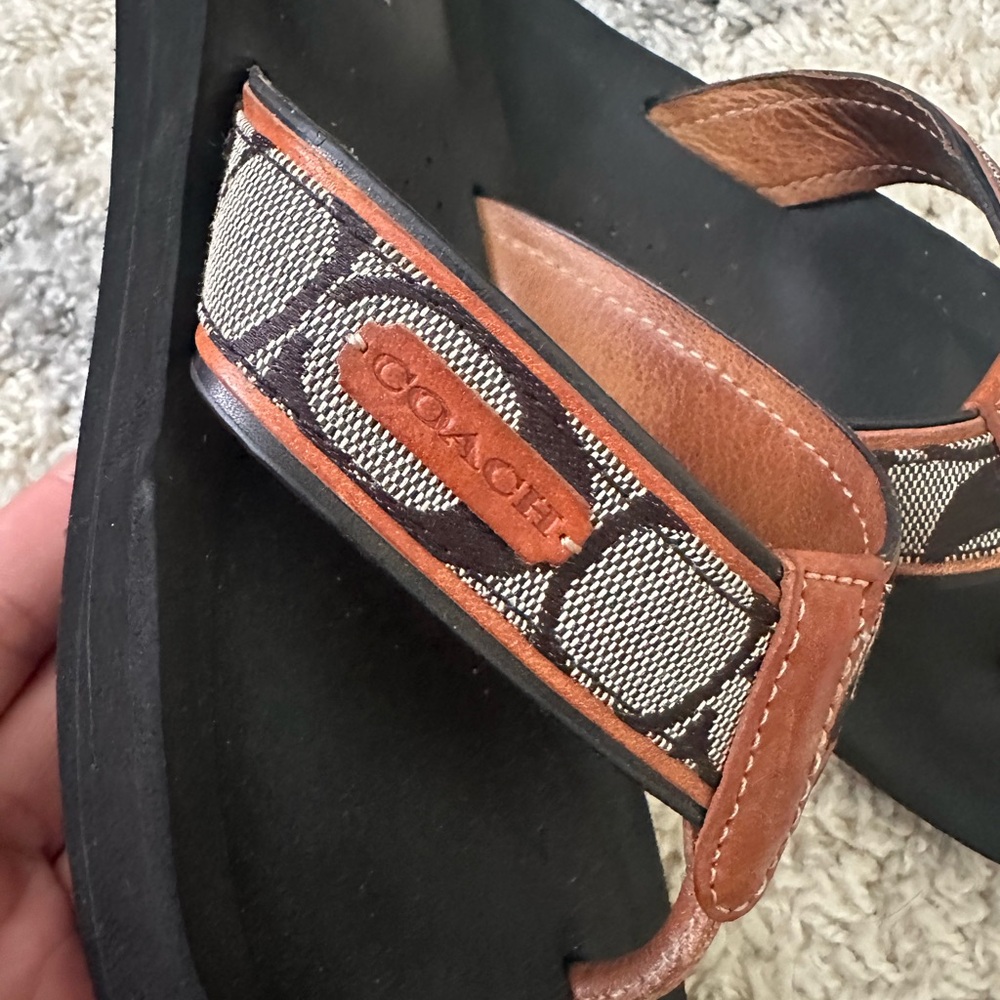 Coach Black and Brown Leather Sandals - Picture 2 of 5